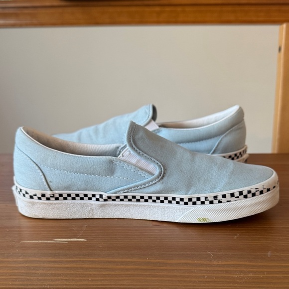 Women’s 7 Men’s 5.5 Vans Baby Sky Blue Slip-On Shoes with Checkered Sole - Picture 3 of 7